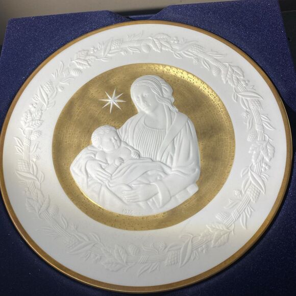 1976 SILENT NIGHT Franklin Porcelain 24k Gold Christmas Plate Original Box COA - Picture 1 of 10